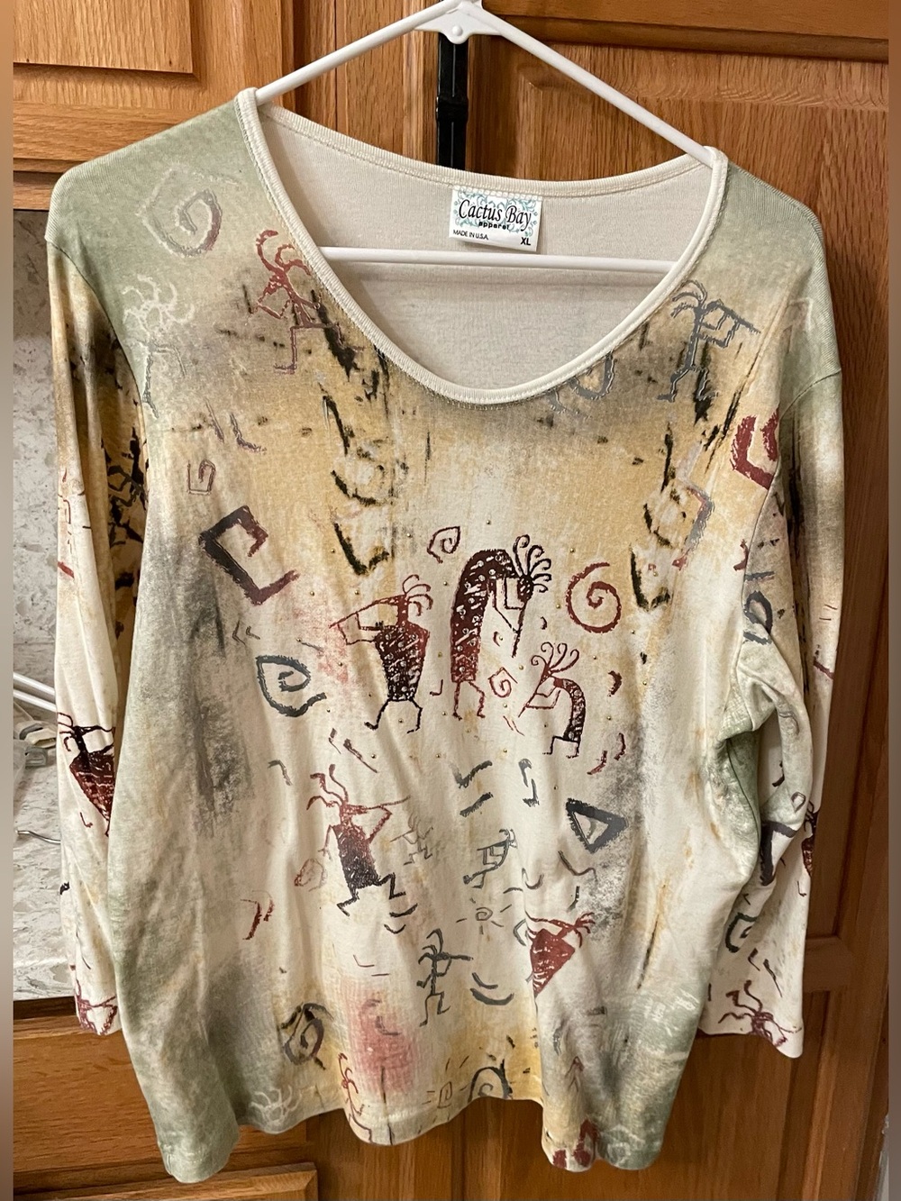 Cactus Mixed Neutral & Sage Tribal-Print Long Sleeve Tee